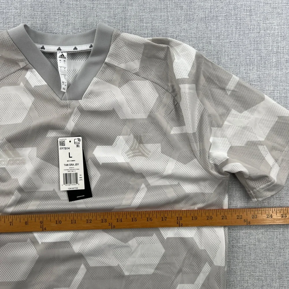 NEW Adidas Soccer Jersey Men Large Grey Geometric Short Sleeve Active Futbol